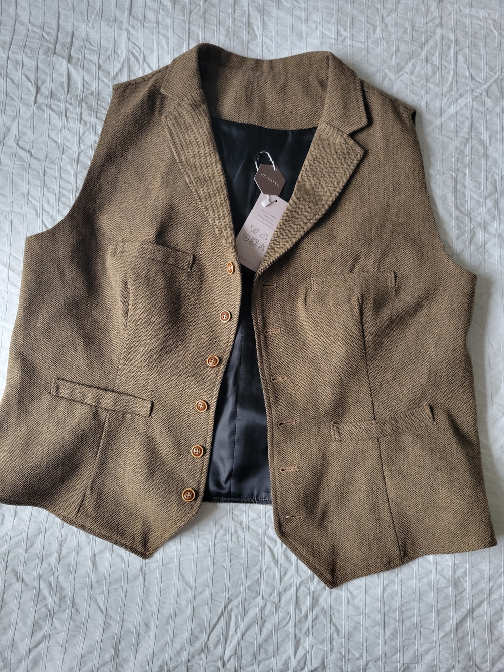 Womens Brown Tweed Waistcoat Vest - Unbranded
